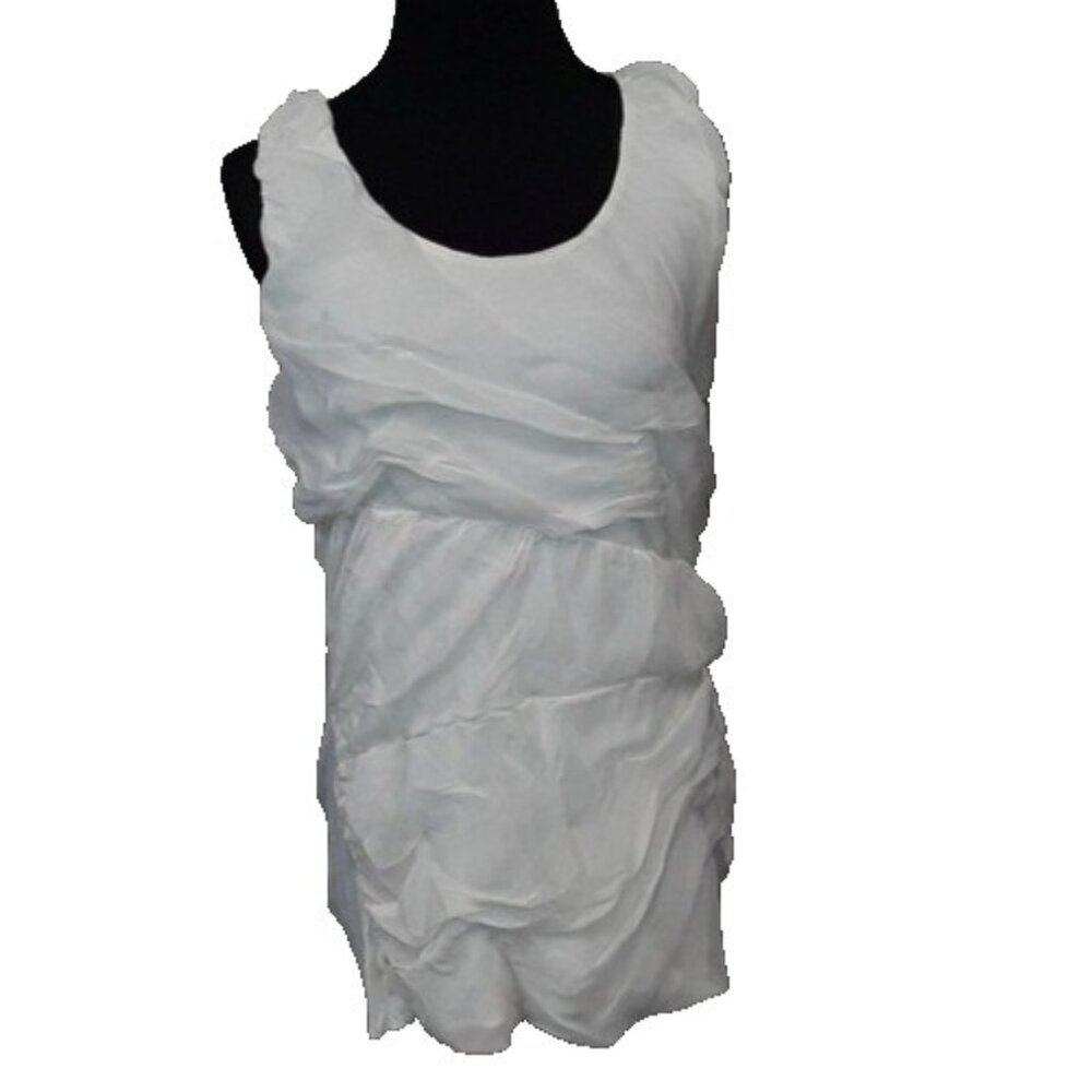 Olivia Moon Womens Tank Top Medium White Ruched Silk Fairy Minimalist Neutral